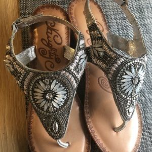 Bejeweled wedge sandals